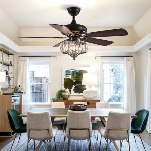 Plafonnier Ventilateur Cadre Noir Cristal