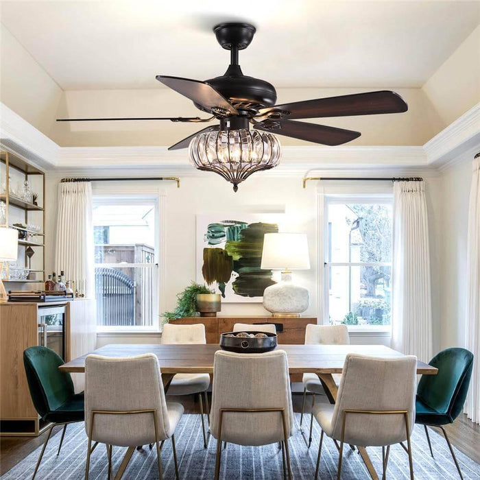 Plafonnier Ventilateur Cristal Noir pour Salon