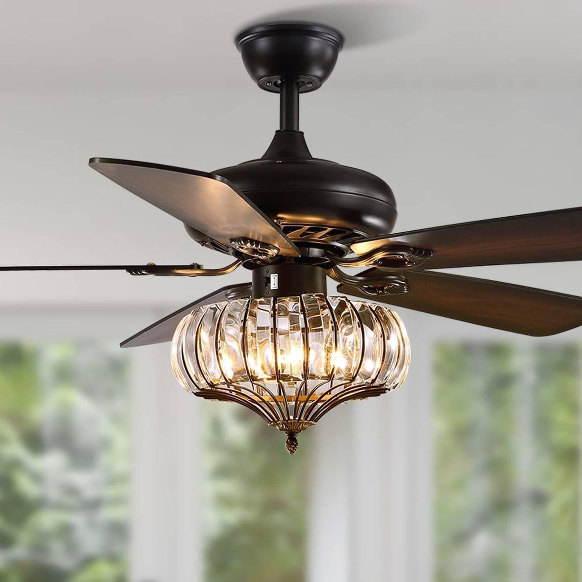 Plafonnier Ventilateur Rond Cristal Salle à Manger Noir design