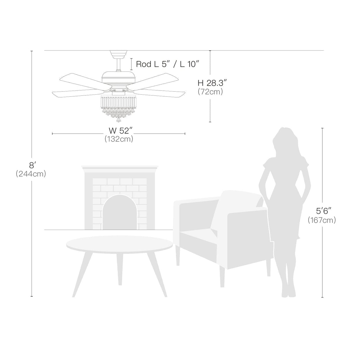 Plafonnier Ventilateur Rond Cristal Salle à Manger Argenté salle à manger