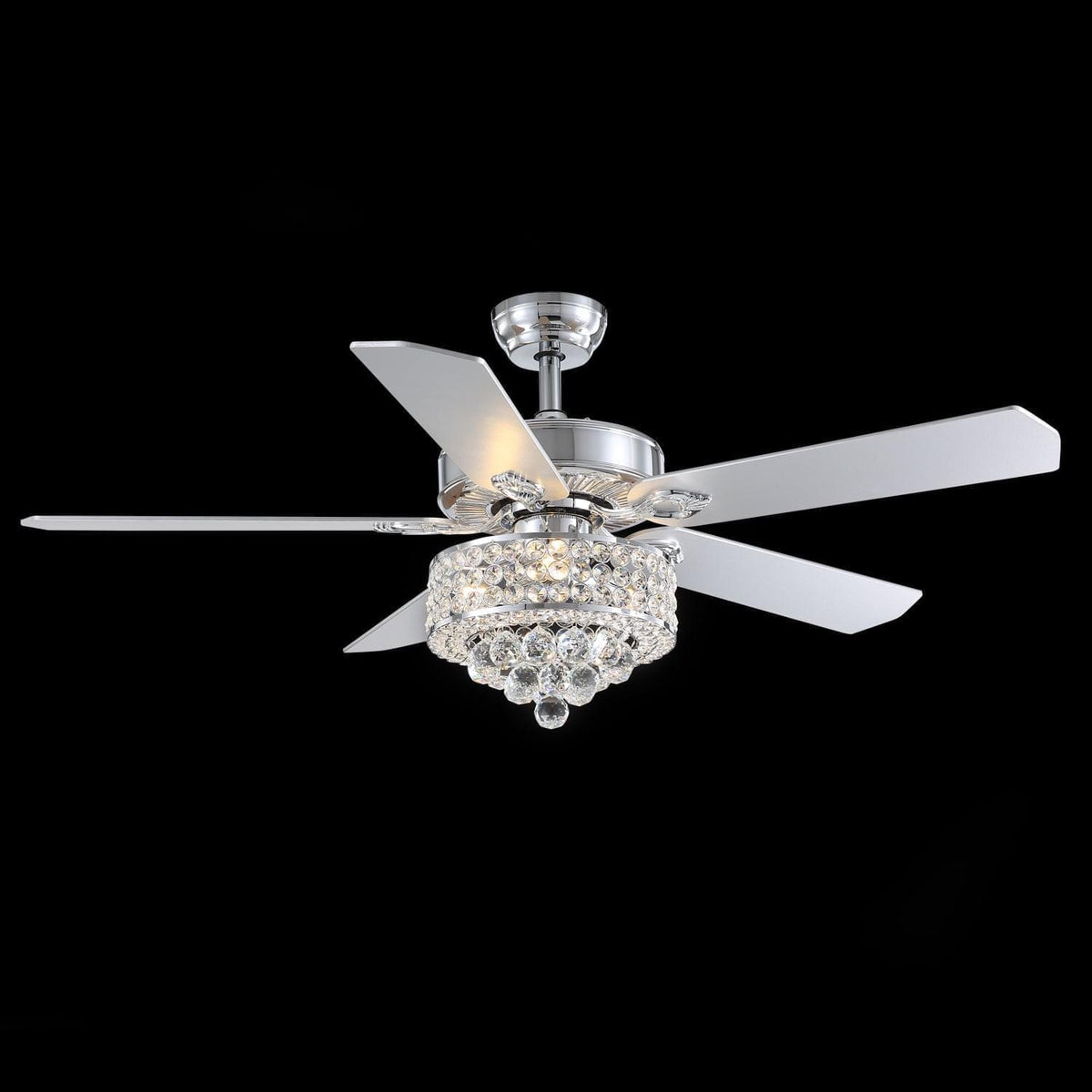 Plafonnier Ventilateur Rond Cristal Argenté 3 Lumières salle à manger
