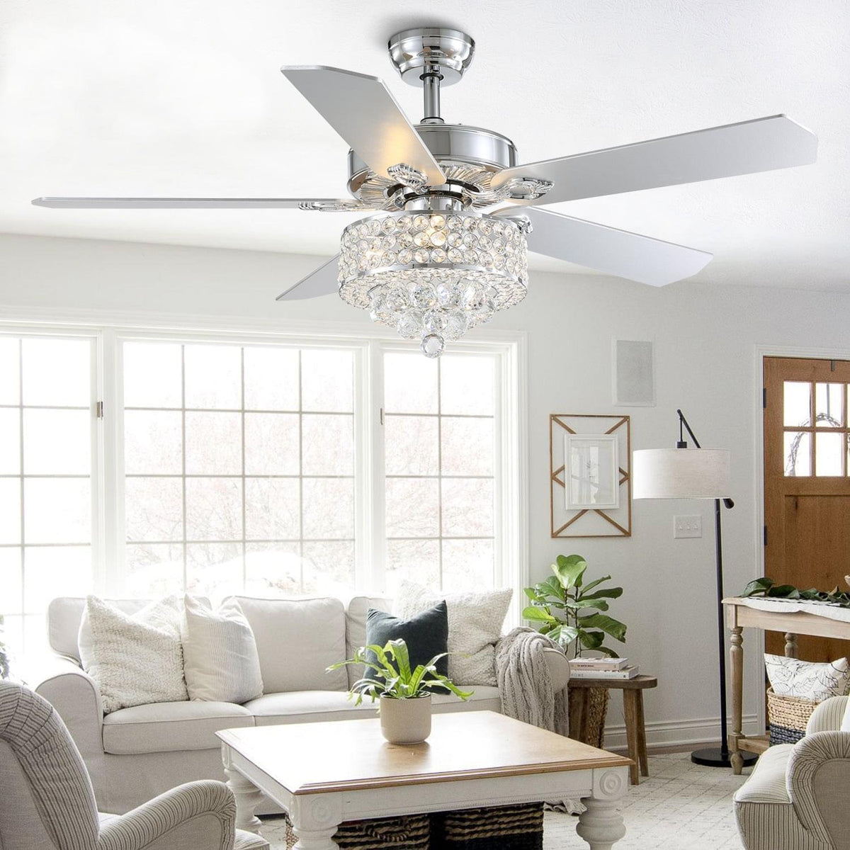 Plafonnier Ventilateur Cristal Cinq Pales