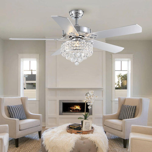 Ventilateur de Plafond Rond Cristal Argenté 3 Lumières