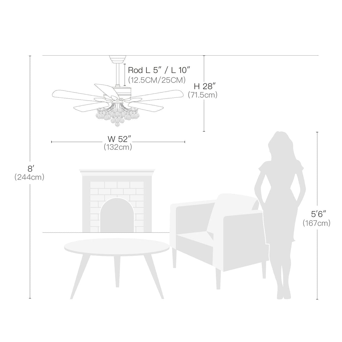 Plafonnier Ventilateur Cristal Gouttes avec 5 Pales