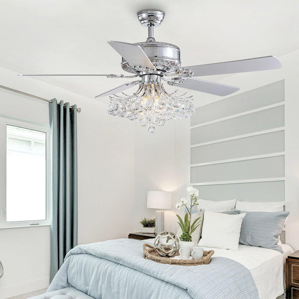 Plafonnier Ventilateur Cristal Gouttes avec 5 Pales