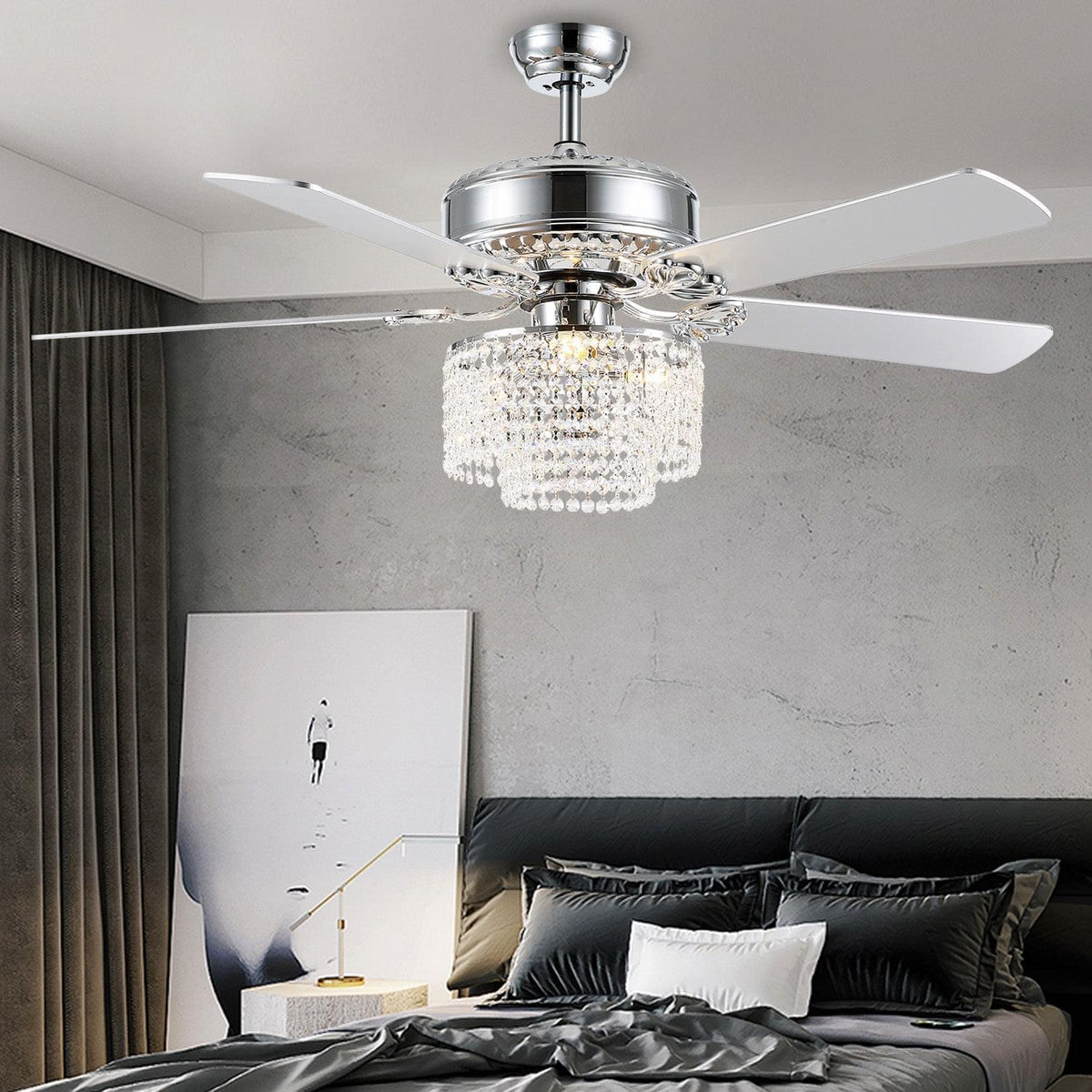 Plafonnier Ventilateur Rond Cristal Argenté Salle à Manger