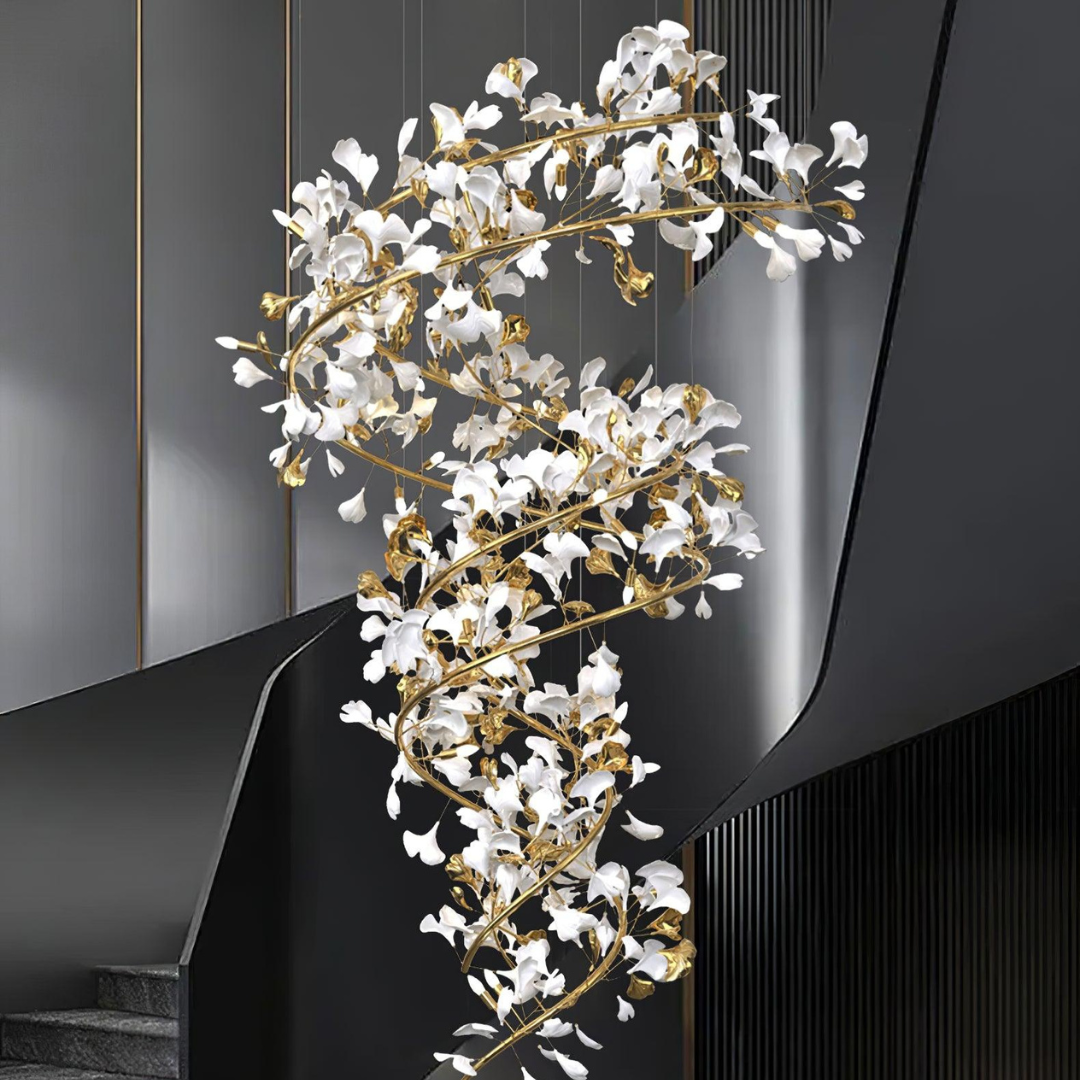 OPULCE - Lustre Dorée en Métal et Céramique Florale Lumio™