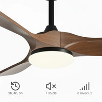 Plafonnier Ventilateur Silencieux Bois Foncé et Noir LED finition bois foncé et noir