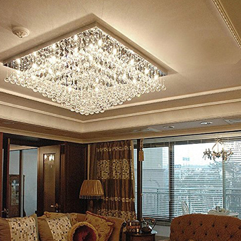 Lustre Carré Cristal Argenté Salle à Manger gros plan