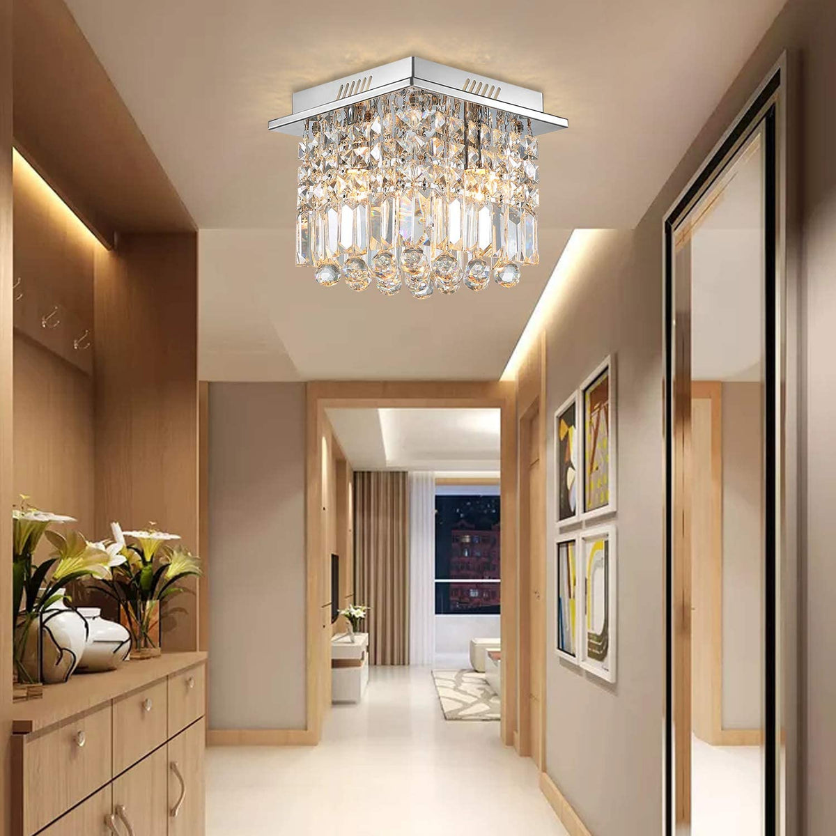 Plafonnier Carré Cristal Argenté
