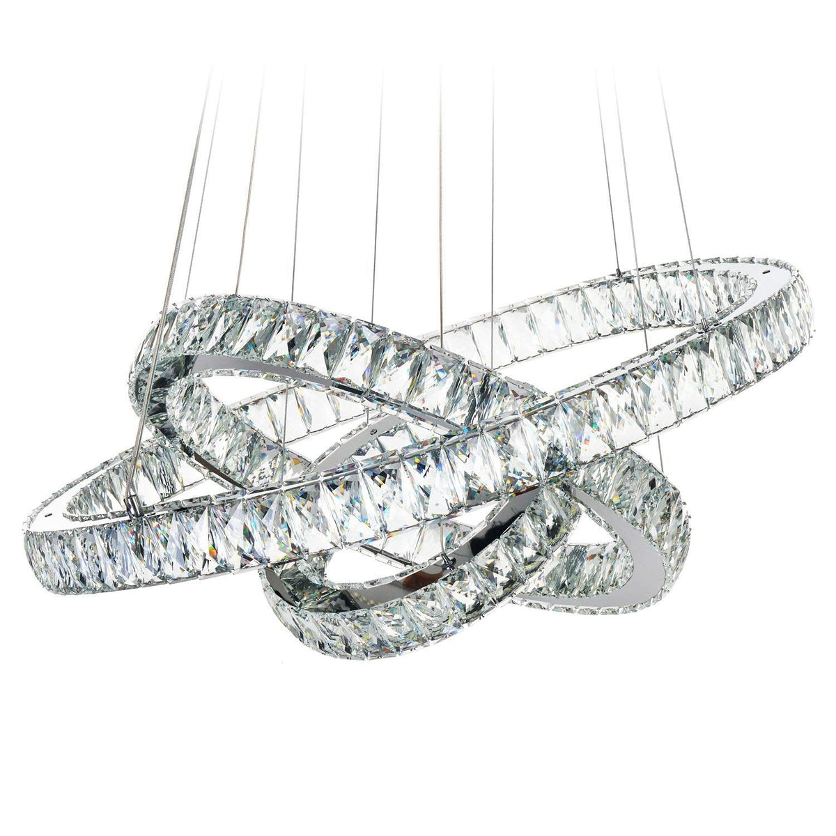 Lustre Anneau Cristal Argenté allumé ambiance