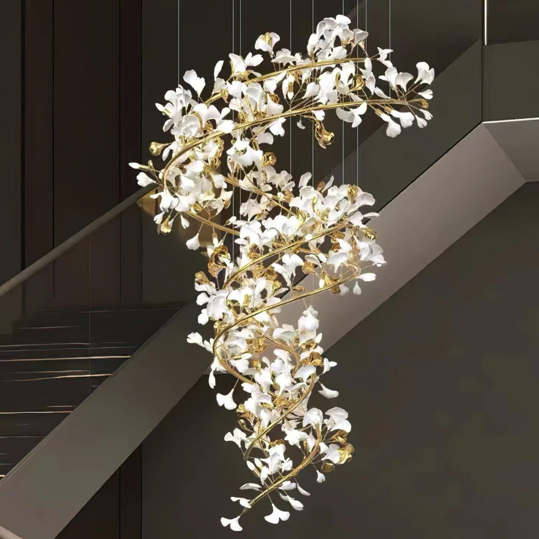 FLORANA – Suspension Florale en Métal Doré et Céramique Lumio™