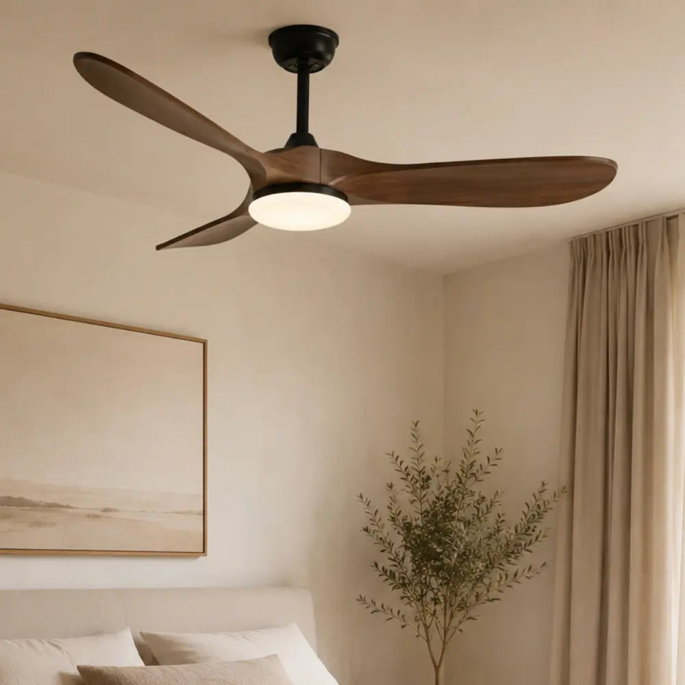 Plafonnier Ventilateur Silencieux Bois Foncé et Noir LED