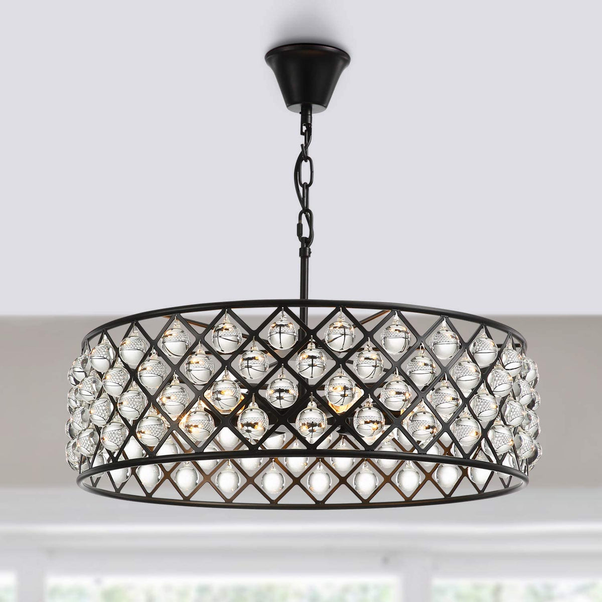 Lustre Rond Cristal Noir suspendu