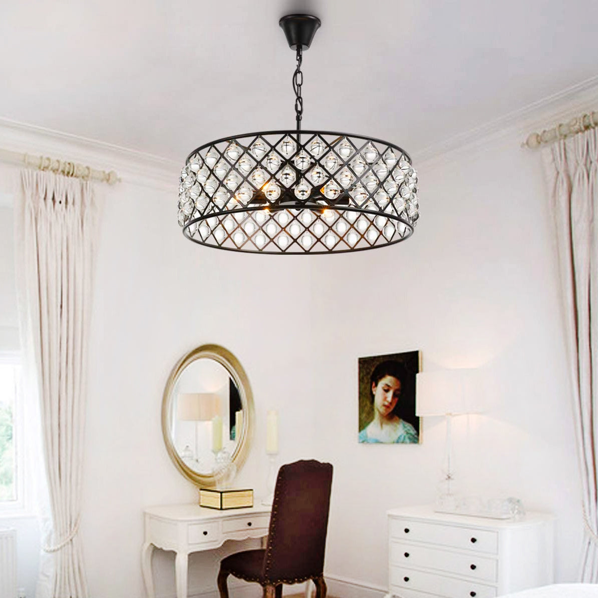 Lustre Rond Cristal Noir gros plan