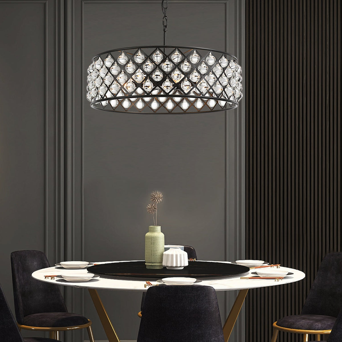 Lustre Rond Cristal Noir