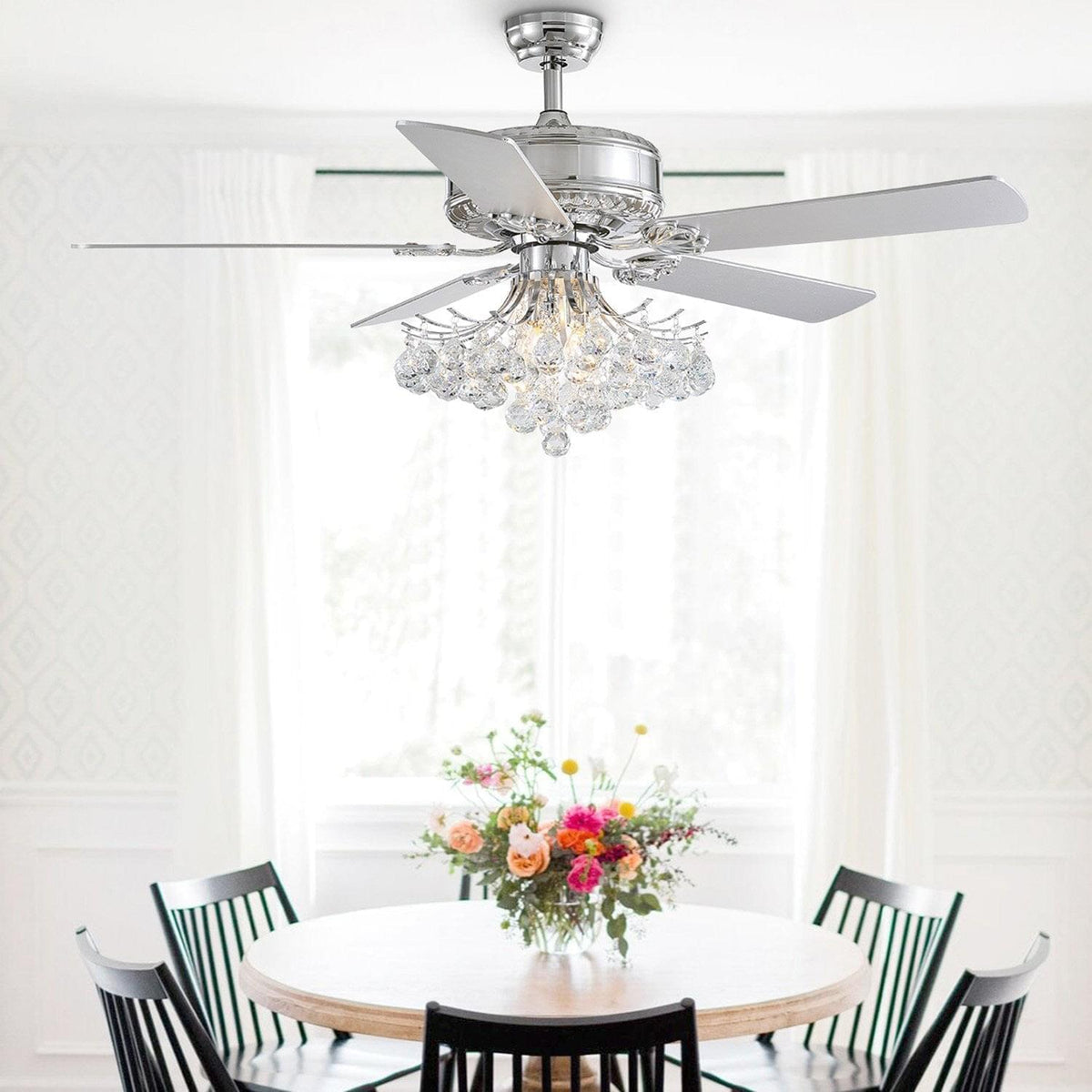 Plafonnier Ventilateur Cristal Gouttes avec 5 Pales