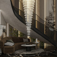Lustre Rond Cascade Cristal Escalier
