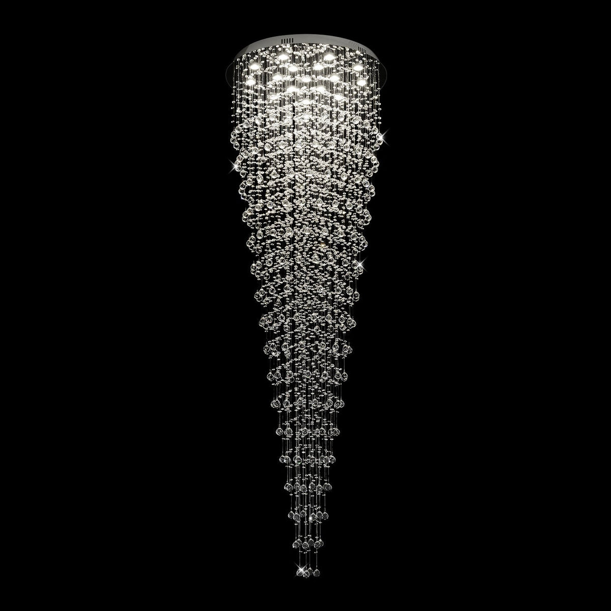 Lustre Rond Cascade Cristal Escalier