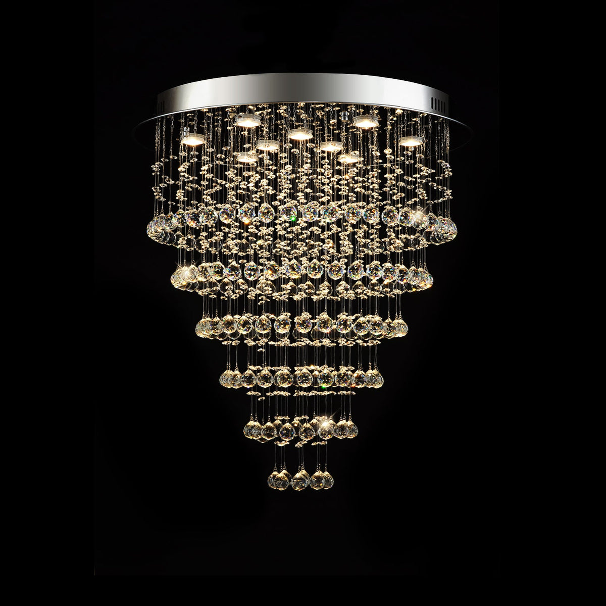 Lustre Rond Cristal Salon allumé ambiance