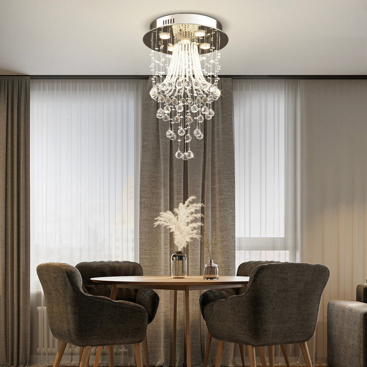 Lustre Rond Cristal Argenté Salon vue d'ensemble