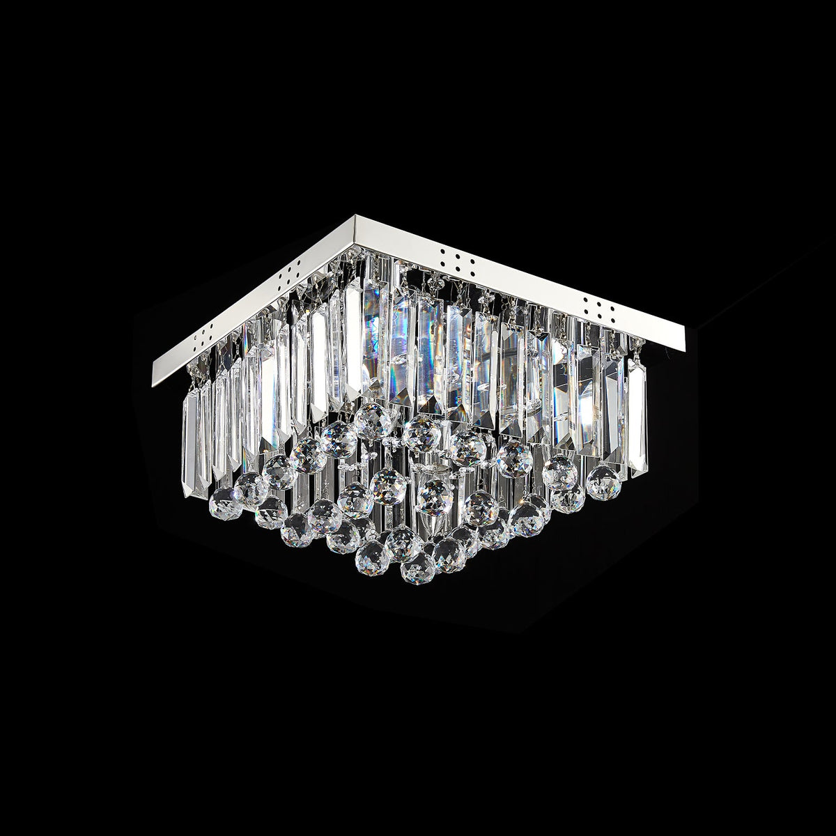 Lustre Carré Cristal Salle à Manger allumé ambiance
