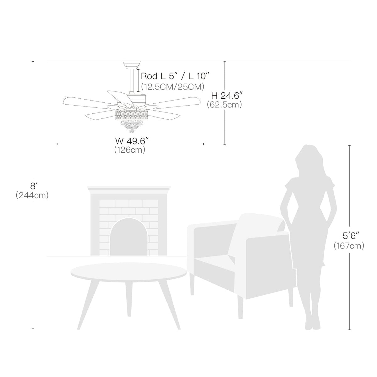Plafonnier Ventilateur Cristal Cinq Pales