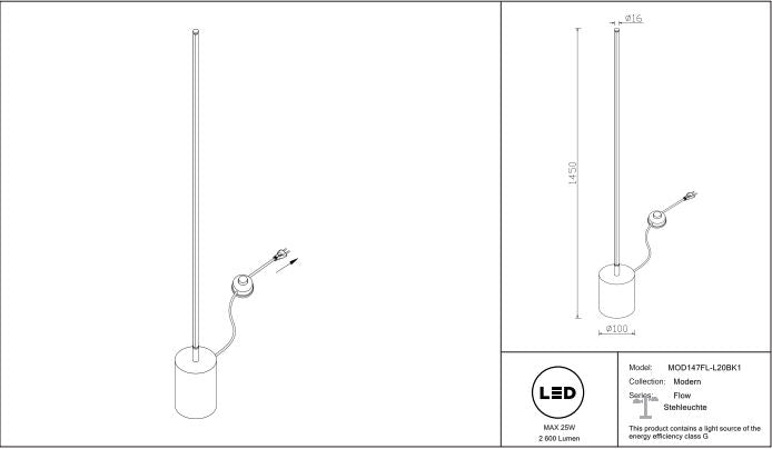 Silhouette verticale du lampadaire LED tube noir Tuva de nuit