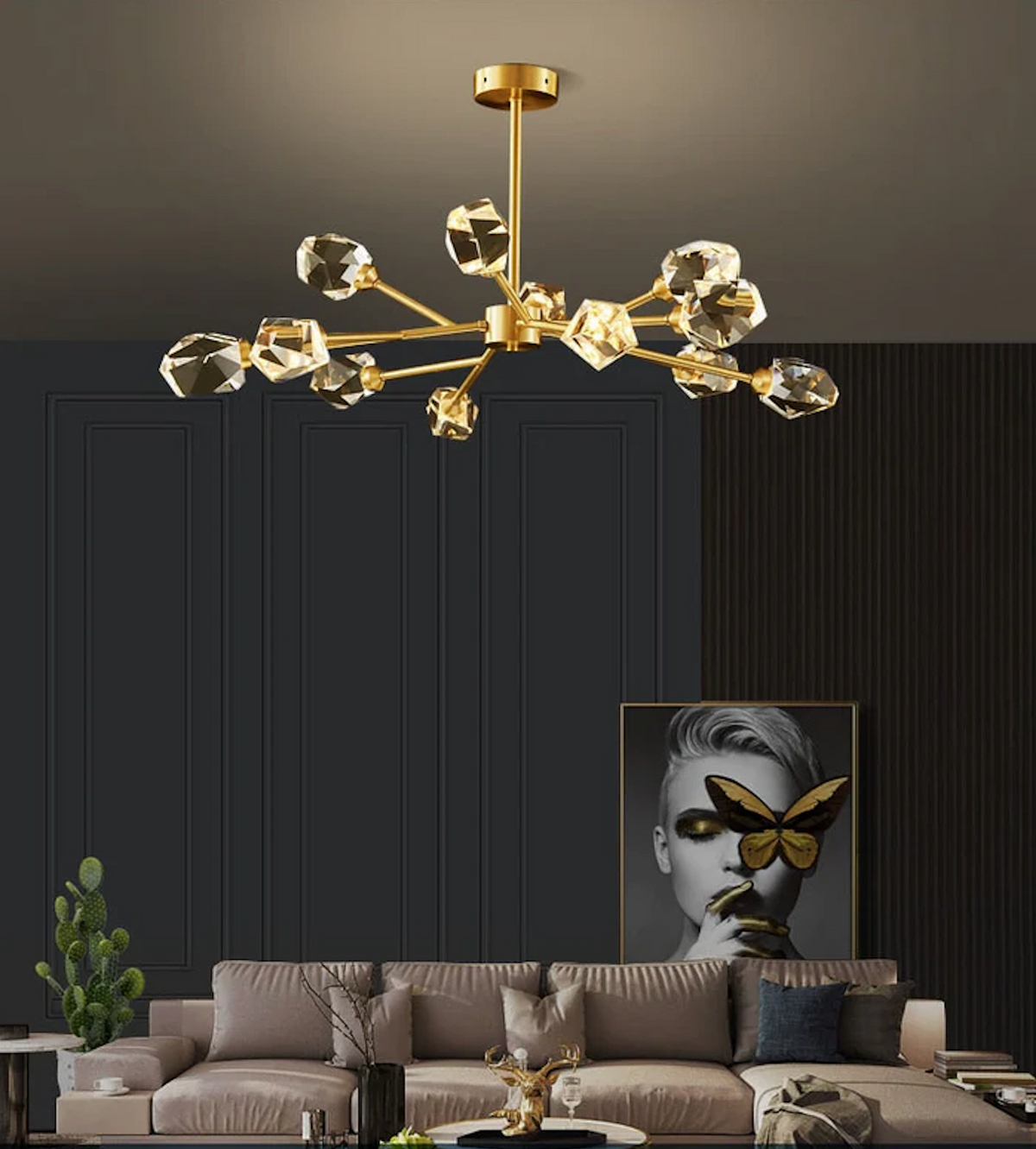 LUXY GOLD – Lustre Doré en Métal Verre et Cristaux Lumio™