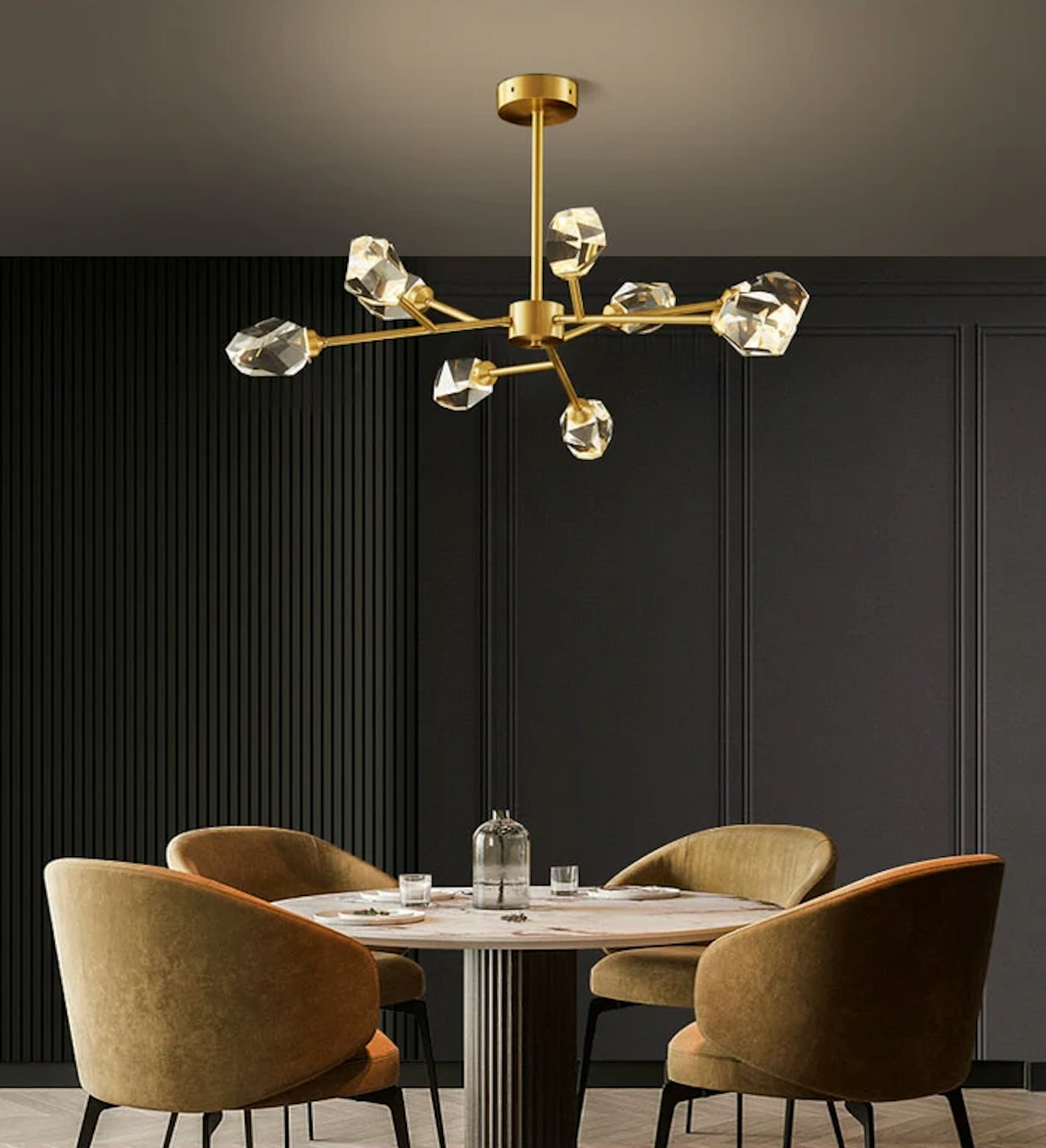 LUXY GOLD – Lustre Doré en Métal Verre et Cristaux Lumio™