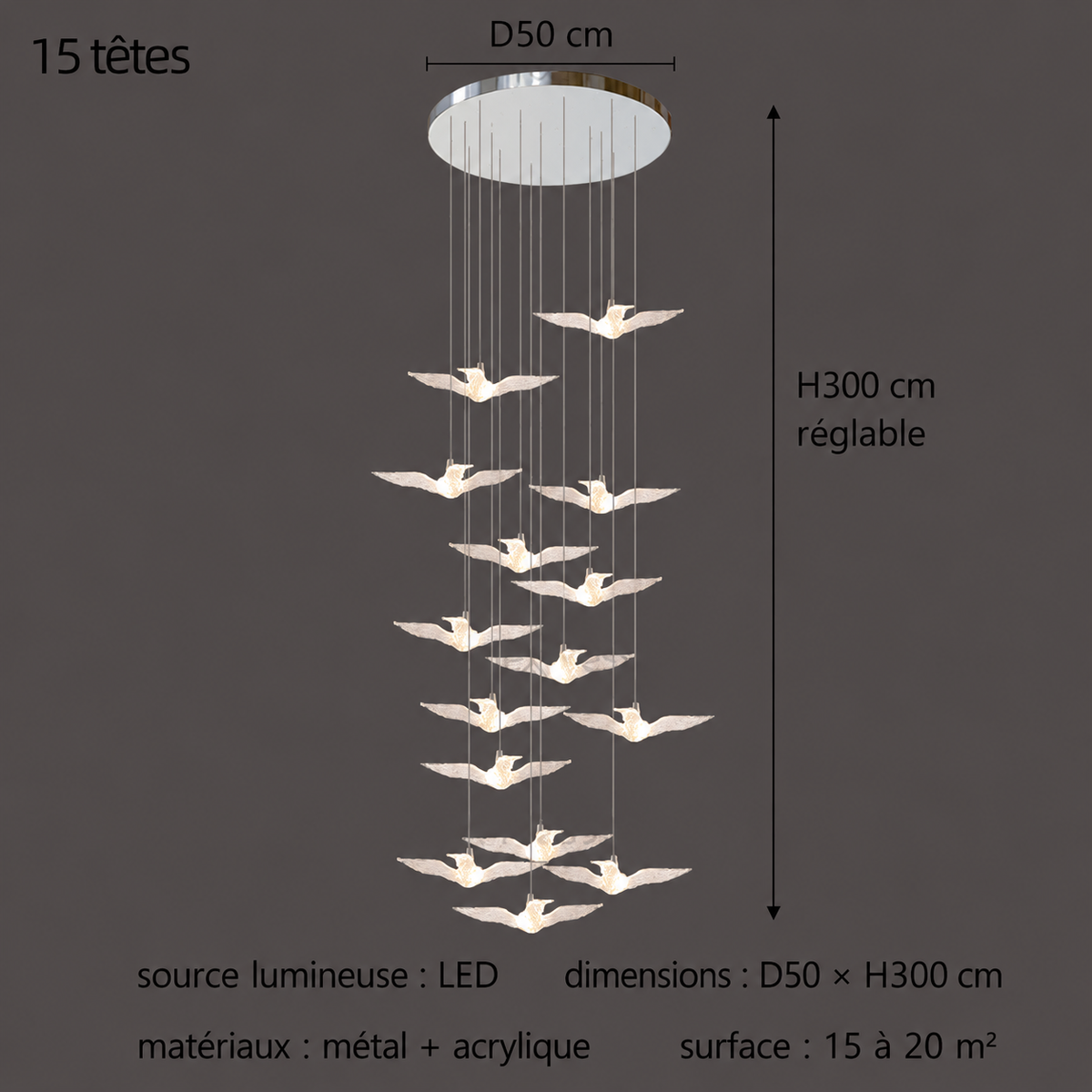 Suspension LED Oiseau Design Moderne Lumeers_marketplace