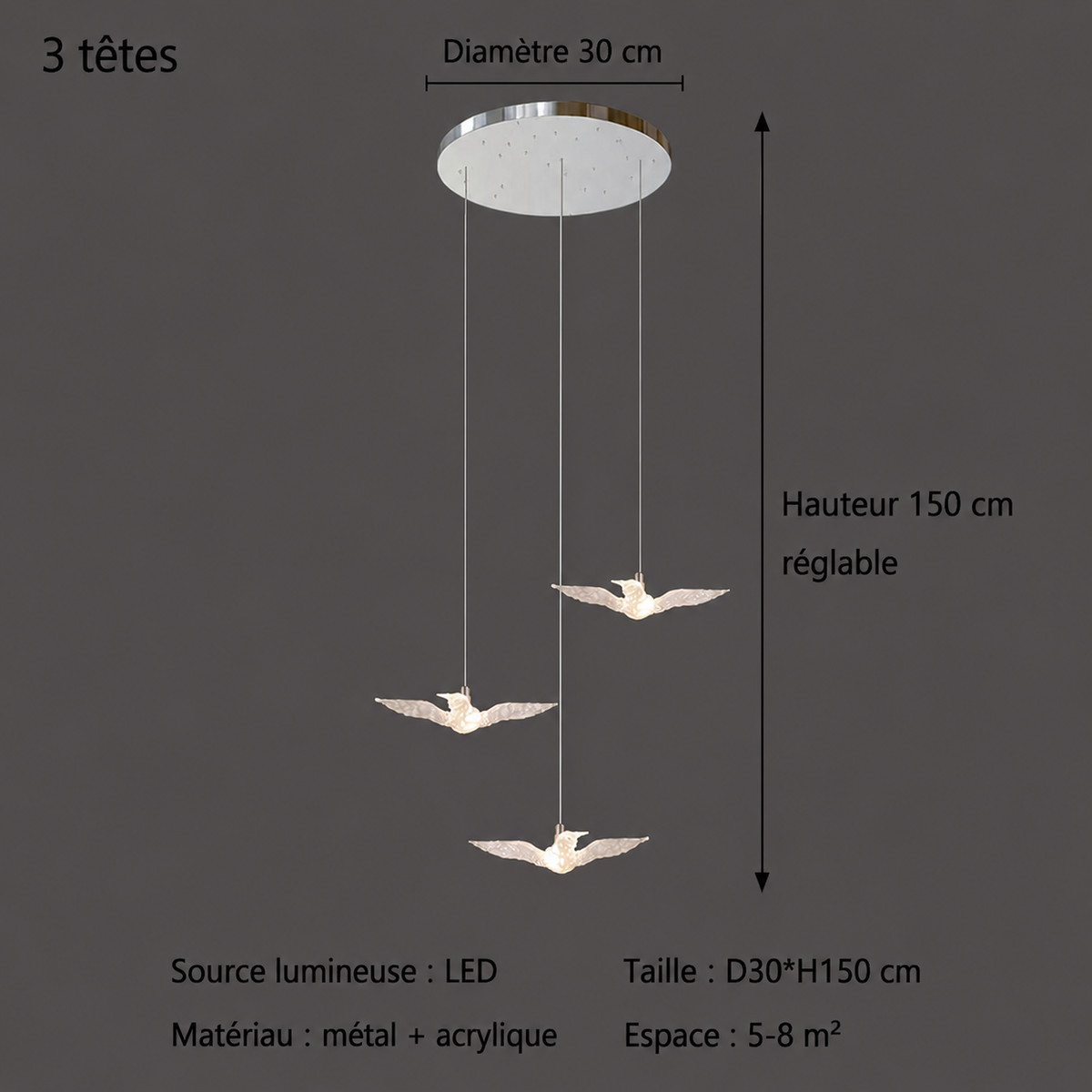 Suspension LED Oiseau Design Moderne