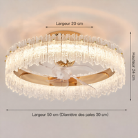 Plafonnier Ventilateur Cristal Doré Oscillant Lumio