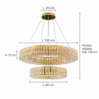 Lustre Cristal Doré à Double Anneau pour Salle à Manger Lumio