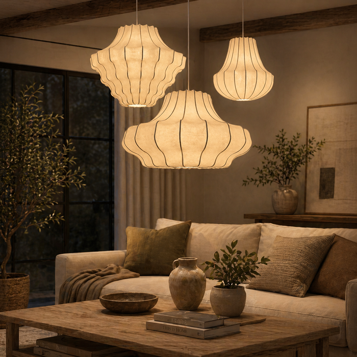 Lustre Suspension Wabi Sabi en Soie Blanche