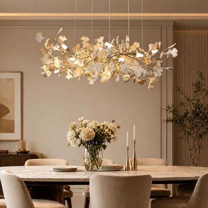 Lustre Feuilles en Céramique et Métal Doré