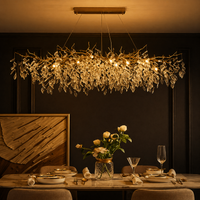 Lustre Cristal Feuillage Doré Luxueux