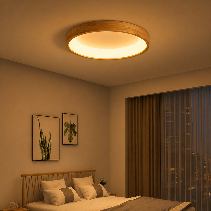 Plafonnier Scandinave Circulaire en Bois Naturel
