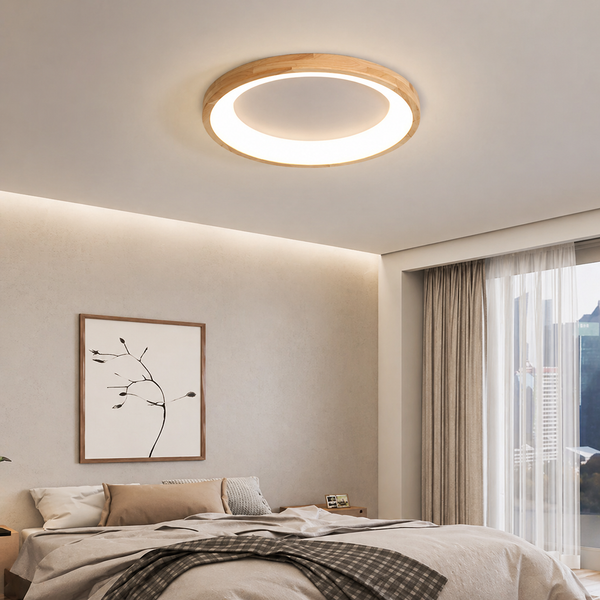 Plafonnier Scandinave Circulaire en Bois Naturel