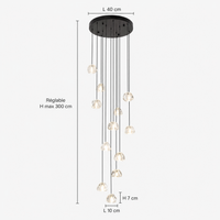 Lustre Cascade LED Noir en Cristal pour Escalier
