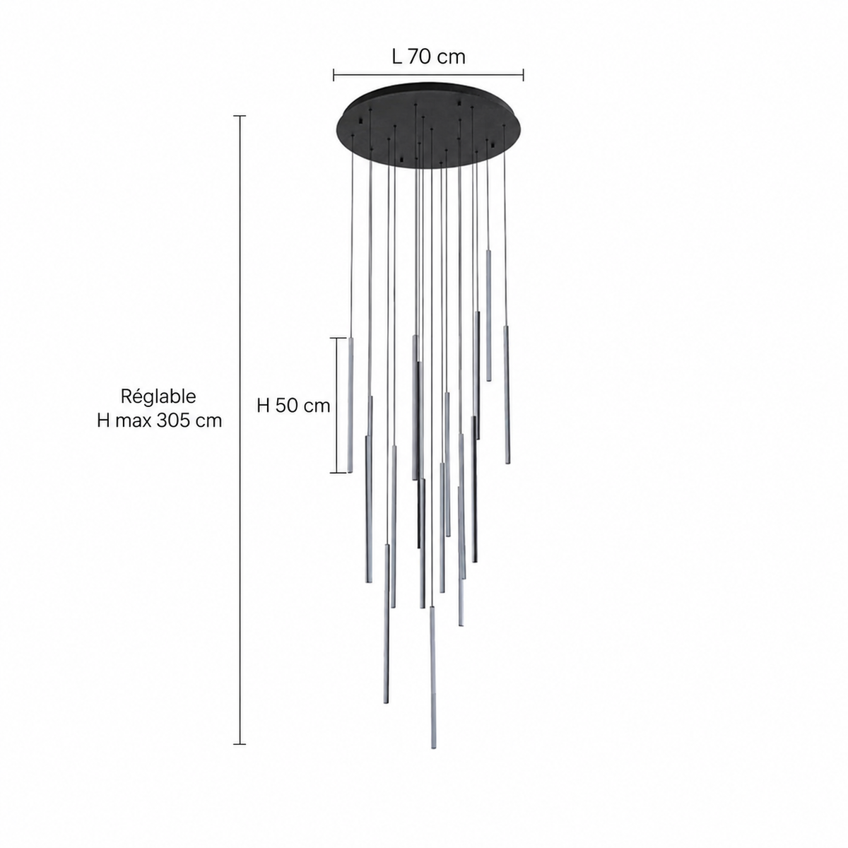 Lustre Cascade LED Noir Connecté pour Salle à Manger
