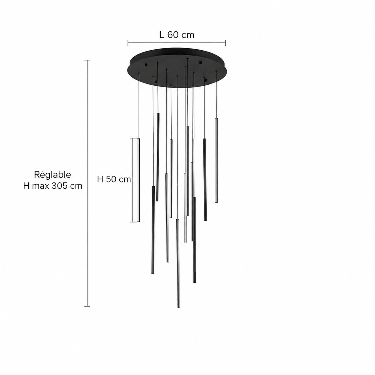 Lustre Cascade LED Noir Connecté pour Salle à Manger