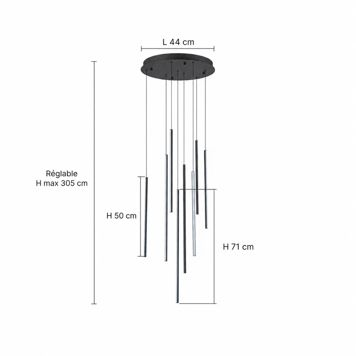 Lustre Cascade LED Noir Connecté pour Salle à Manger