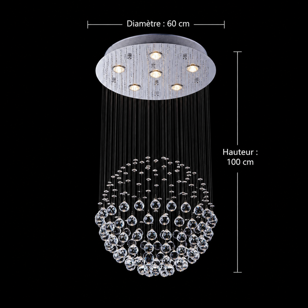 Lustre Sphère Cristal Pluie Chrome pour Salle à Manger