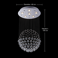 Lustre Sphère Cristal Pluie Chrome pour Salle à Manger