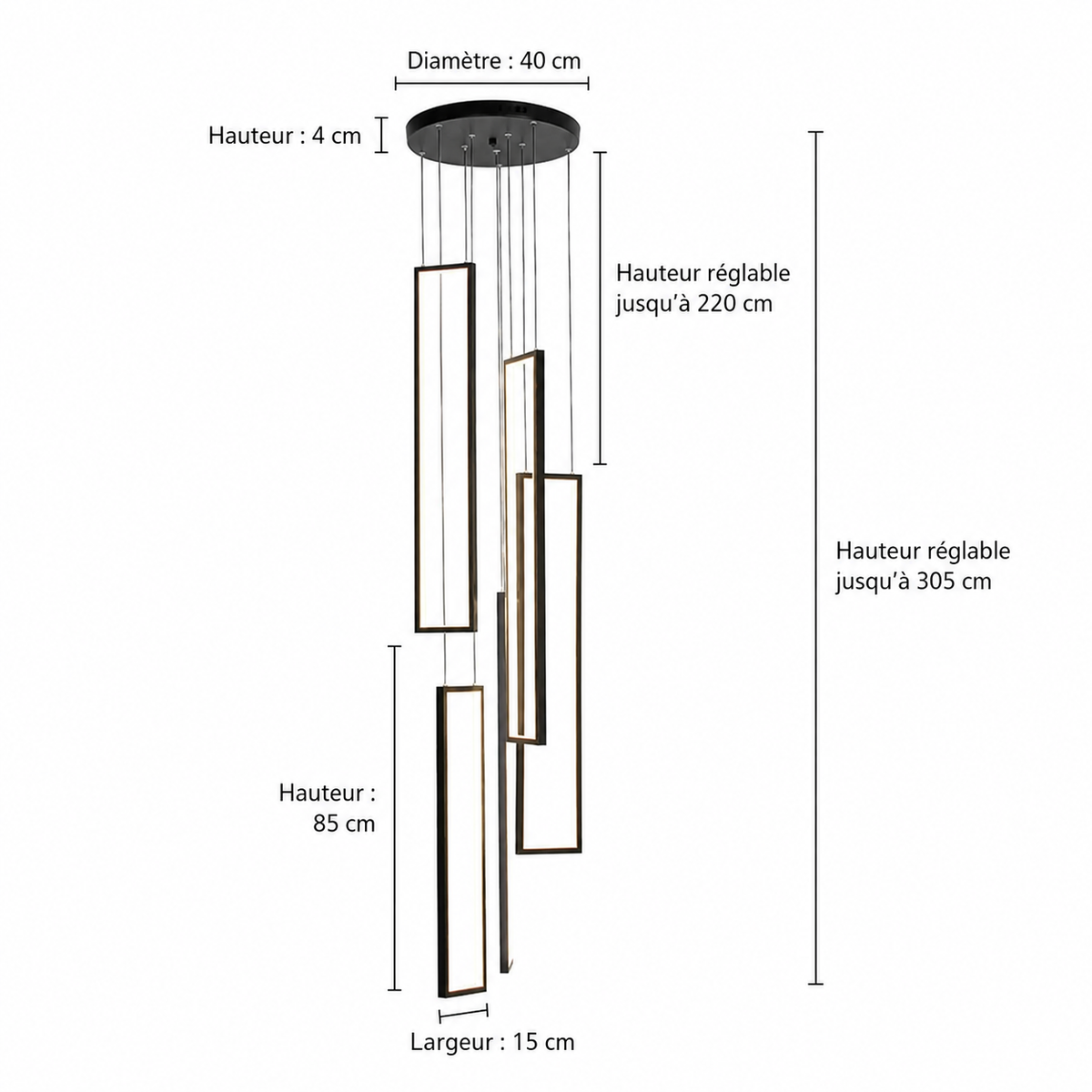 Lustre 5 Lumières LED Connecté Noir ou Or pour Salle à Manger