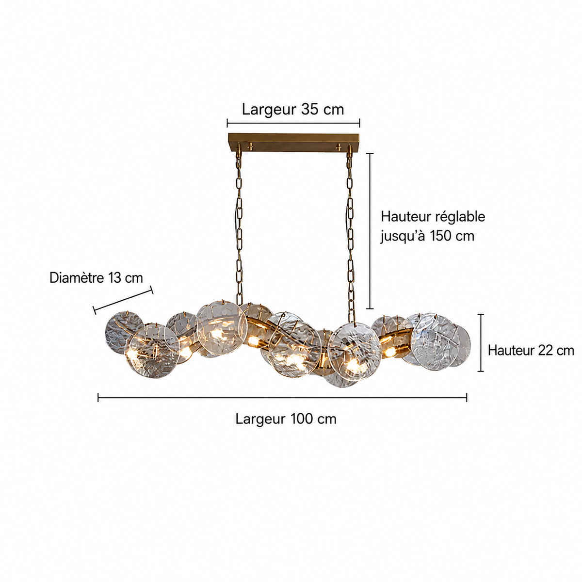 Lustre Verre Ondulé Doré pour Salle à Manger