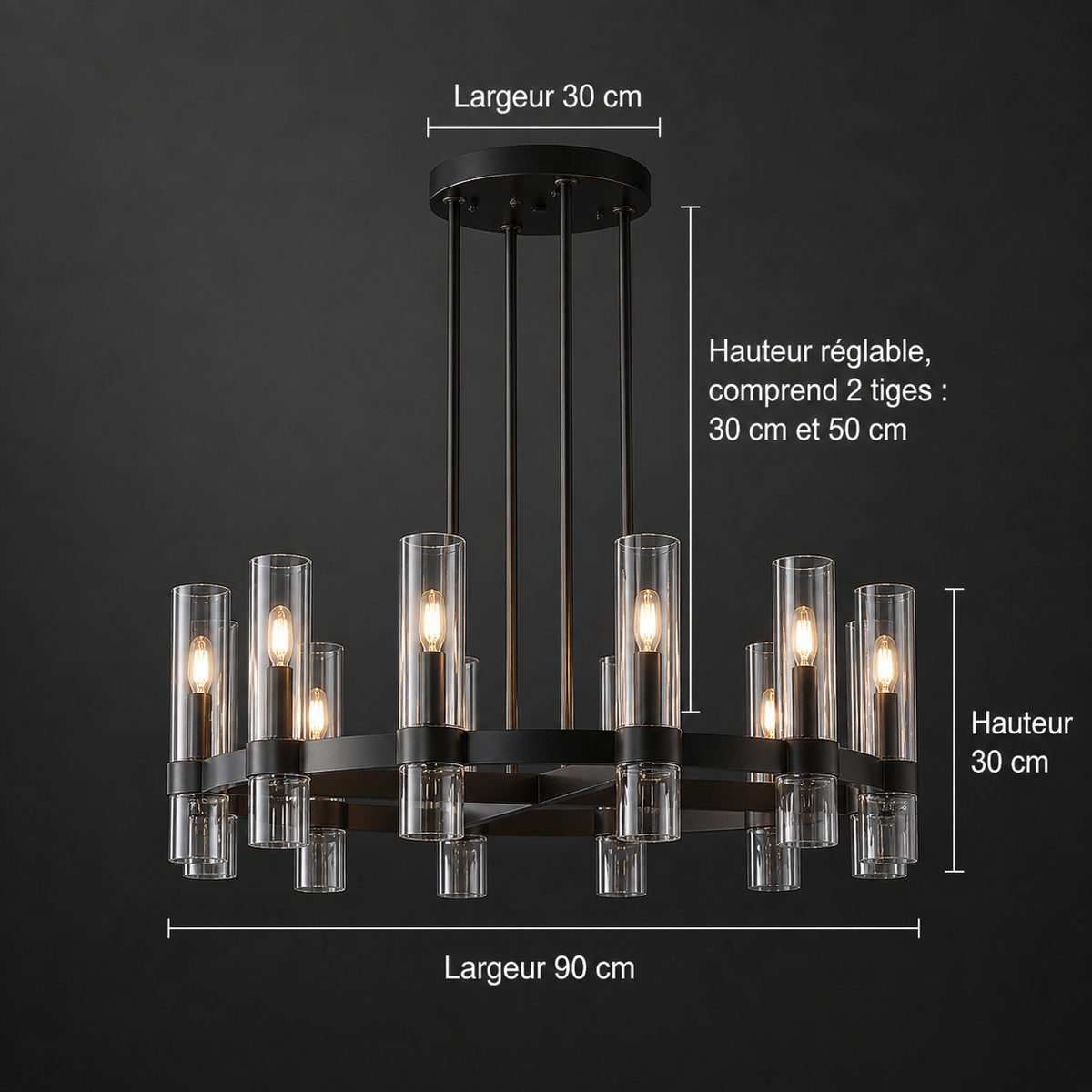 Lustre Tube Verre Transparent Doré pour Salle à Manger