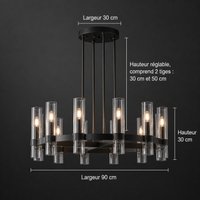 Lustre Tube Verre Transparent Doré pour Salle à Manger
