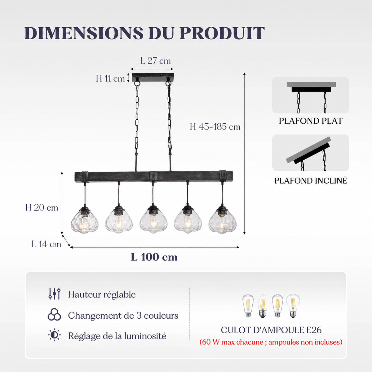 Lustre Cristal Style Farmhouse Chic pour Salle à Manger